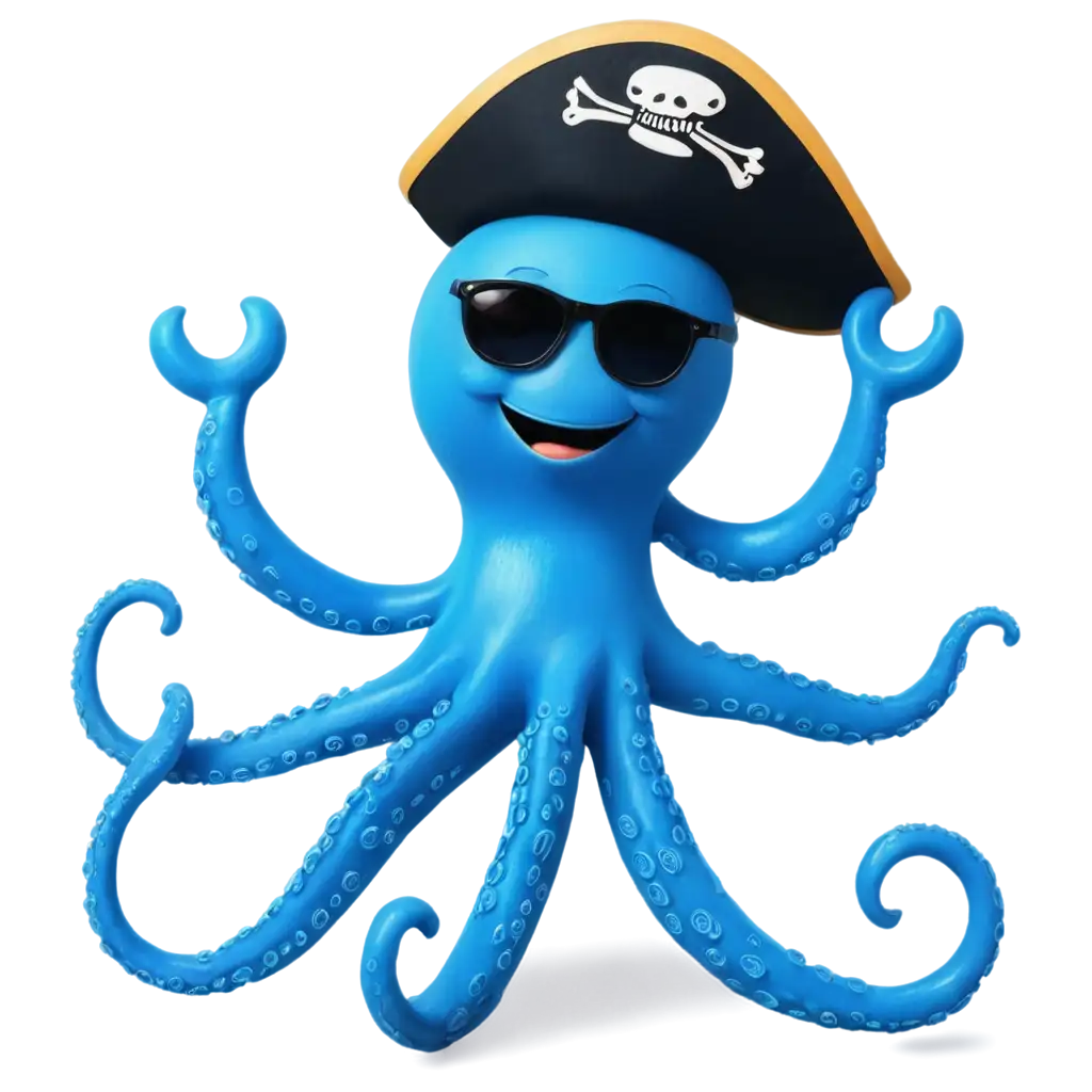 Smiling-Blue-Octopus-with-Sunglasses-and-Pirate-Hat-PNG-Image-for-Fun-Creative-Uses