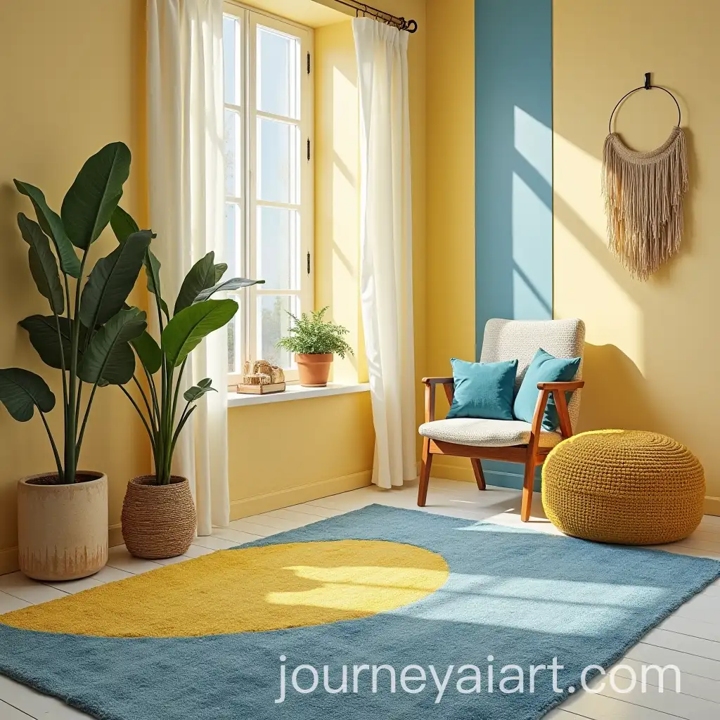 Cozy-Rectangular-Yellow-and-Blue-Rug-in-Simple-Home-Setting