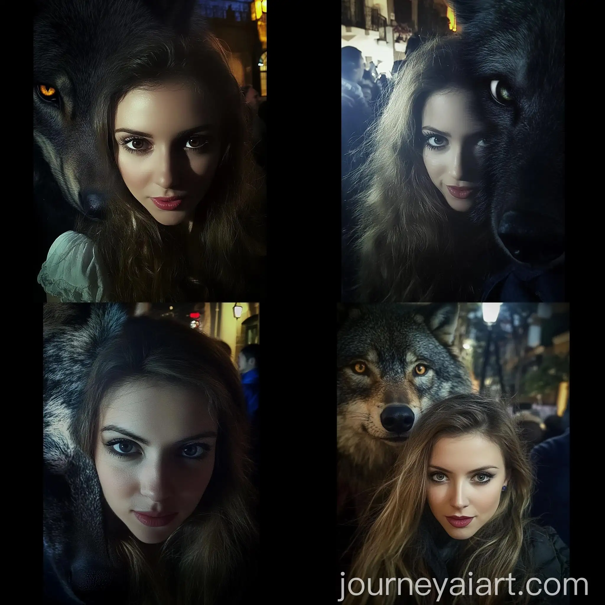 Girl-Surprised-by-Realistic-Wolf-Face-in-Halloween-Scene