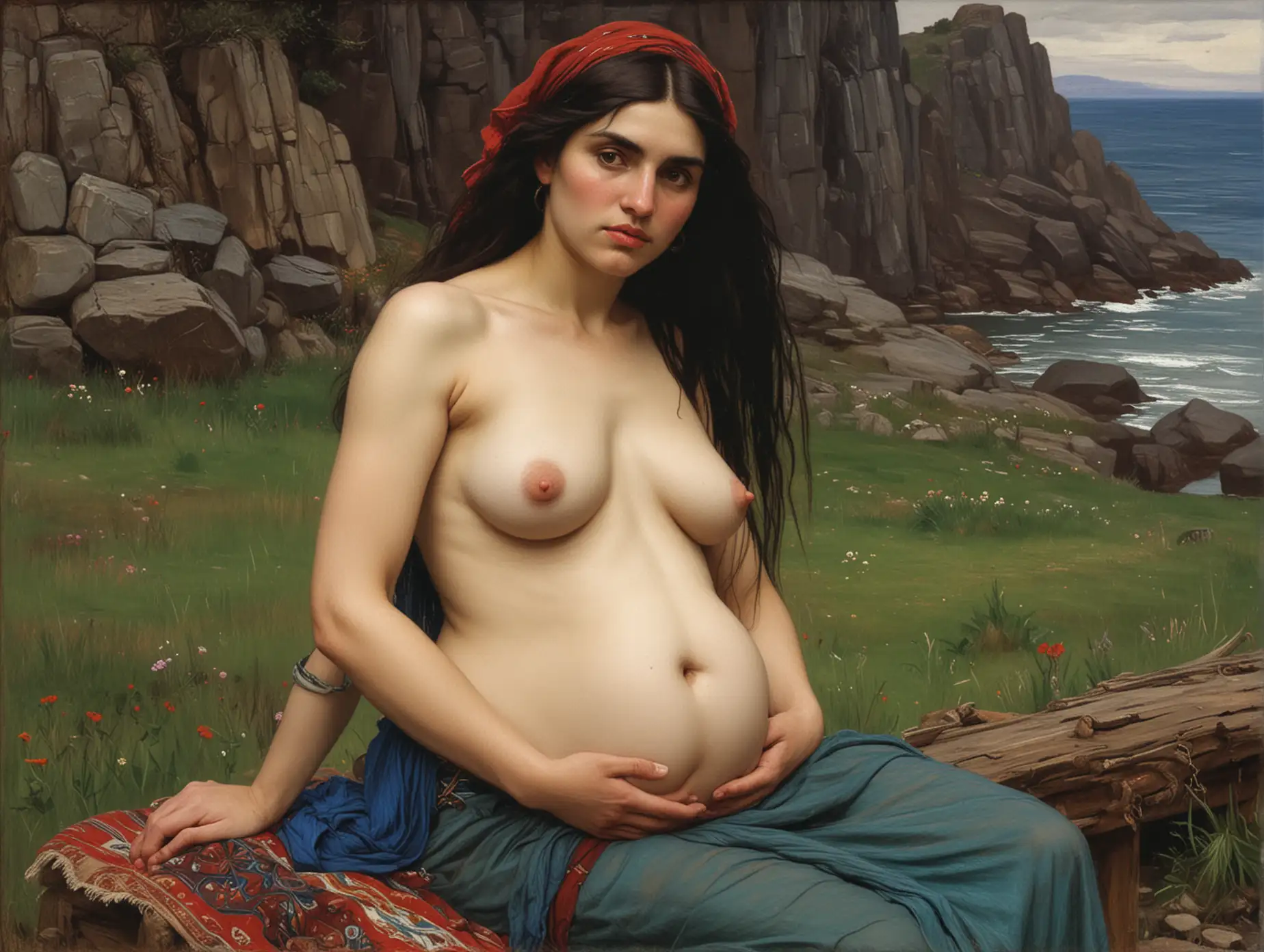 John-William-Waterhouse-Portrait-of-Pregnant-Gypsy-Woman-Topless