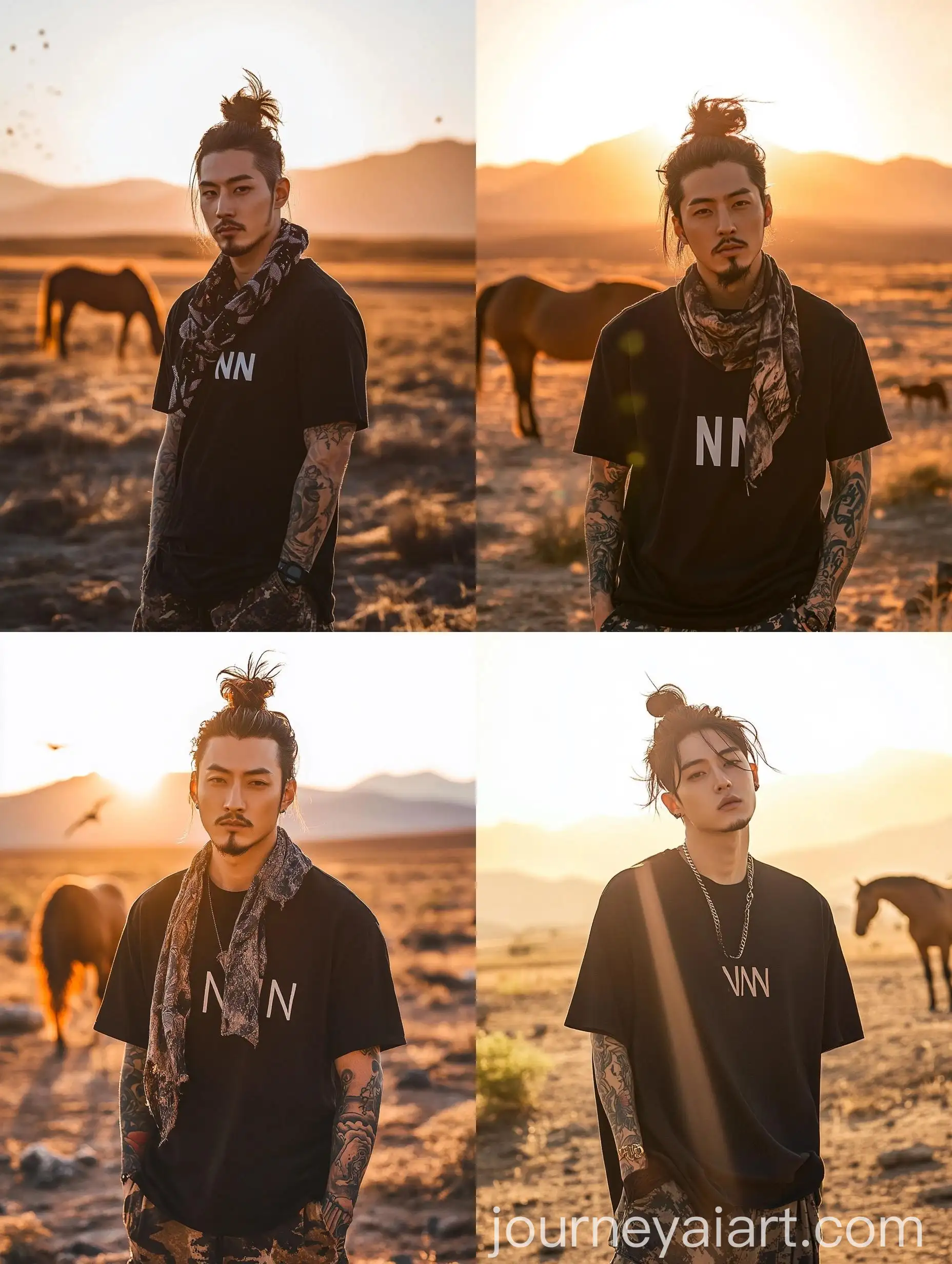 Korean-Man-with-Tattoos-in-Golden-Sunset-Landscape