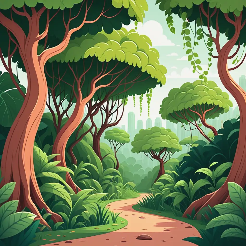 Kawaii Landscape Illustration of a Vibrant Australian Jungle