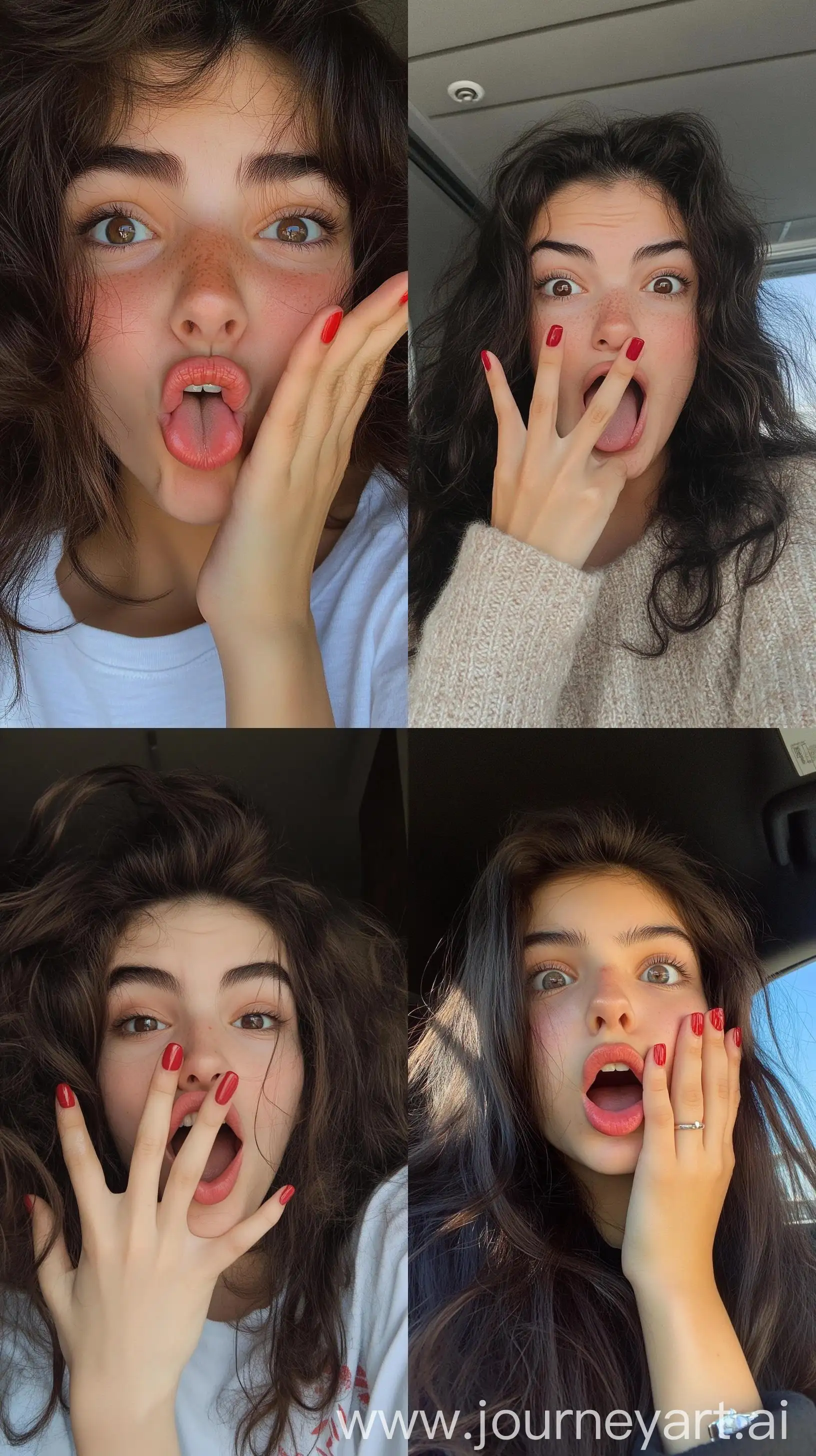 Spanish-Teenage-Girl-Making-Silly-Face-with-Red-Gel-Nail-Polish