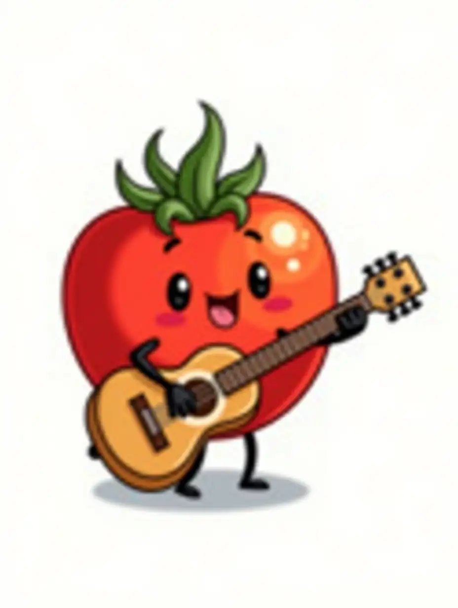 Cute Tomato Playing Guitar in Cartoon Style