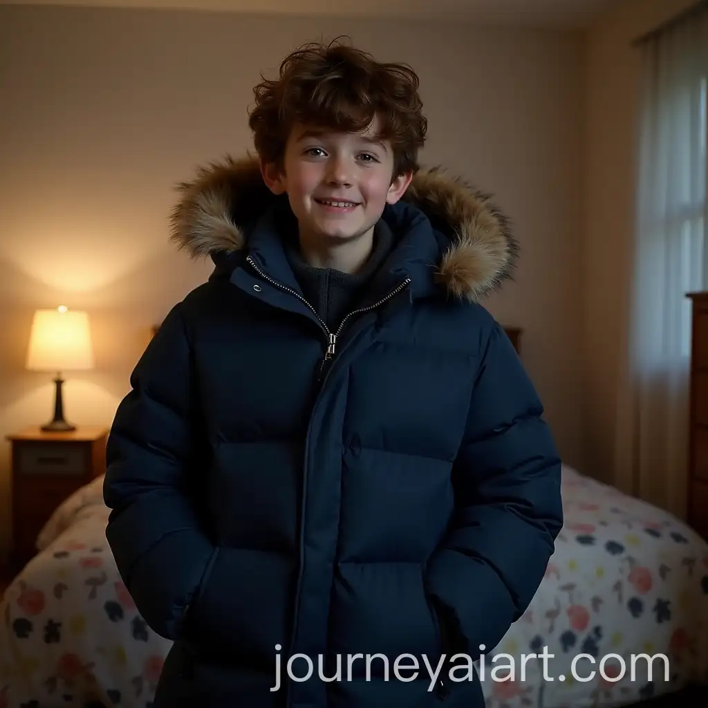 13YearOld-Boy-WearingAI-Image-Expansion-Overly-Puffy-Navy-Winter-Coat-in-Warm-Bedroom