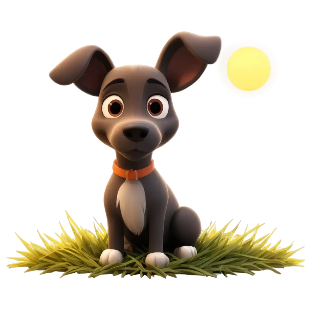 PNG-Image-of-Cartoon-Style-Dog-on-Hay-in-Morning-Sunrise-Field-CloseUp-View