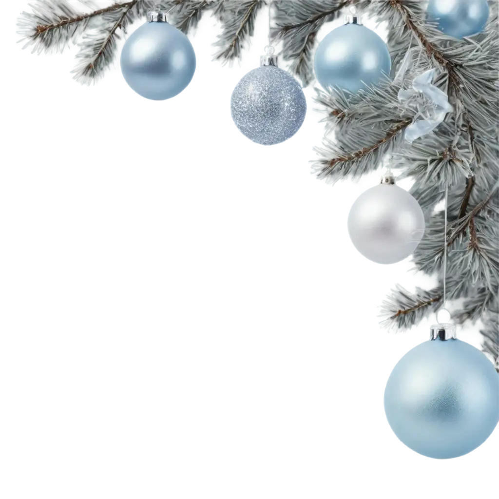 Elegant-Christmas-PNG-Image-with-Frosted-Pine-Branches-Silver-Ornaments-and-Soft-Bokeh-Effect