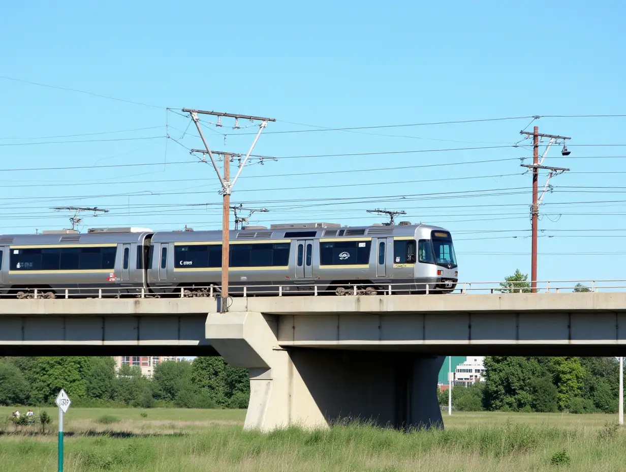 Calgary-CTrain-Crossing-Concrete-Bridge-on-Clear-Blue-Sky-Day