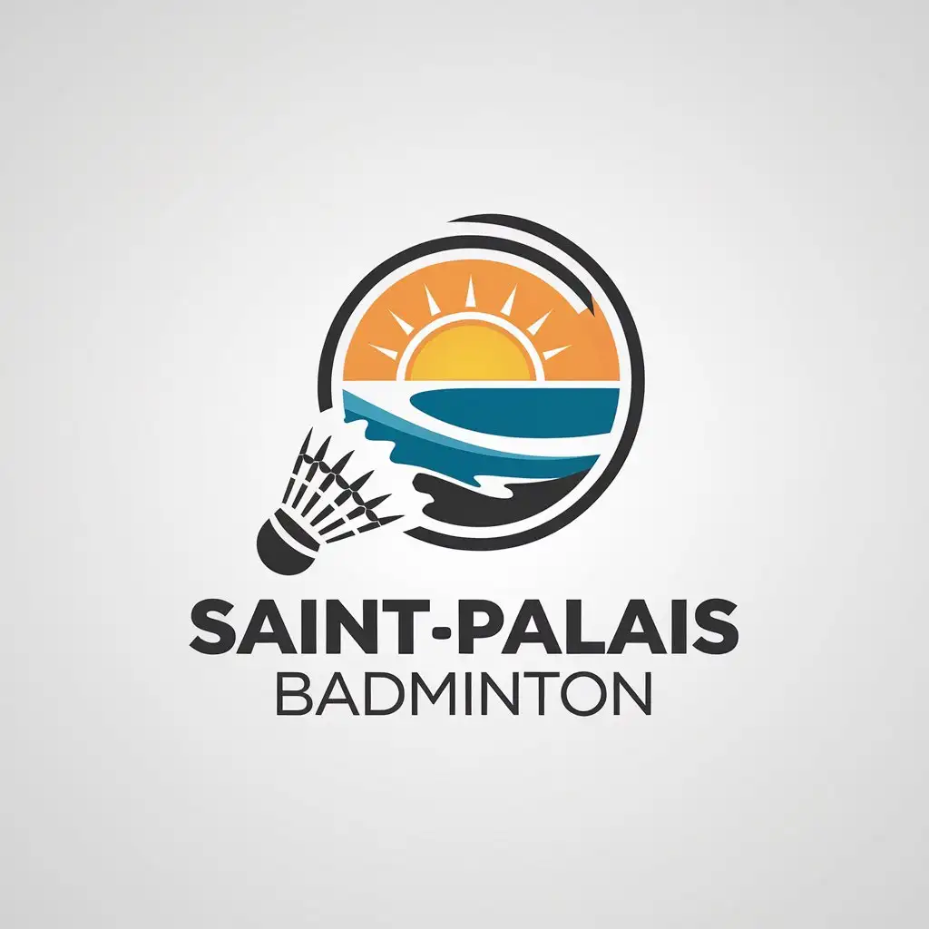 LOGO Design for SaintPalais Badminton Beach Sea and Sun with Shuttlecock Symbolism