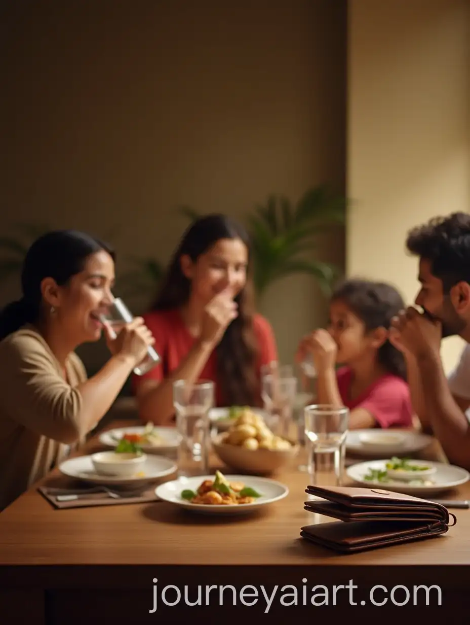 Indian-Family-Dining-Together-with-Focus-on-Savings-Symbolized-by-Wallet