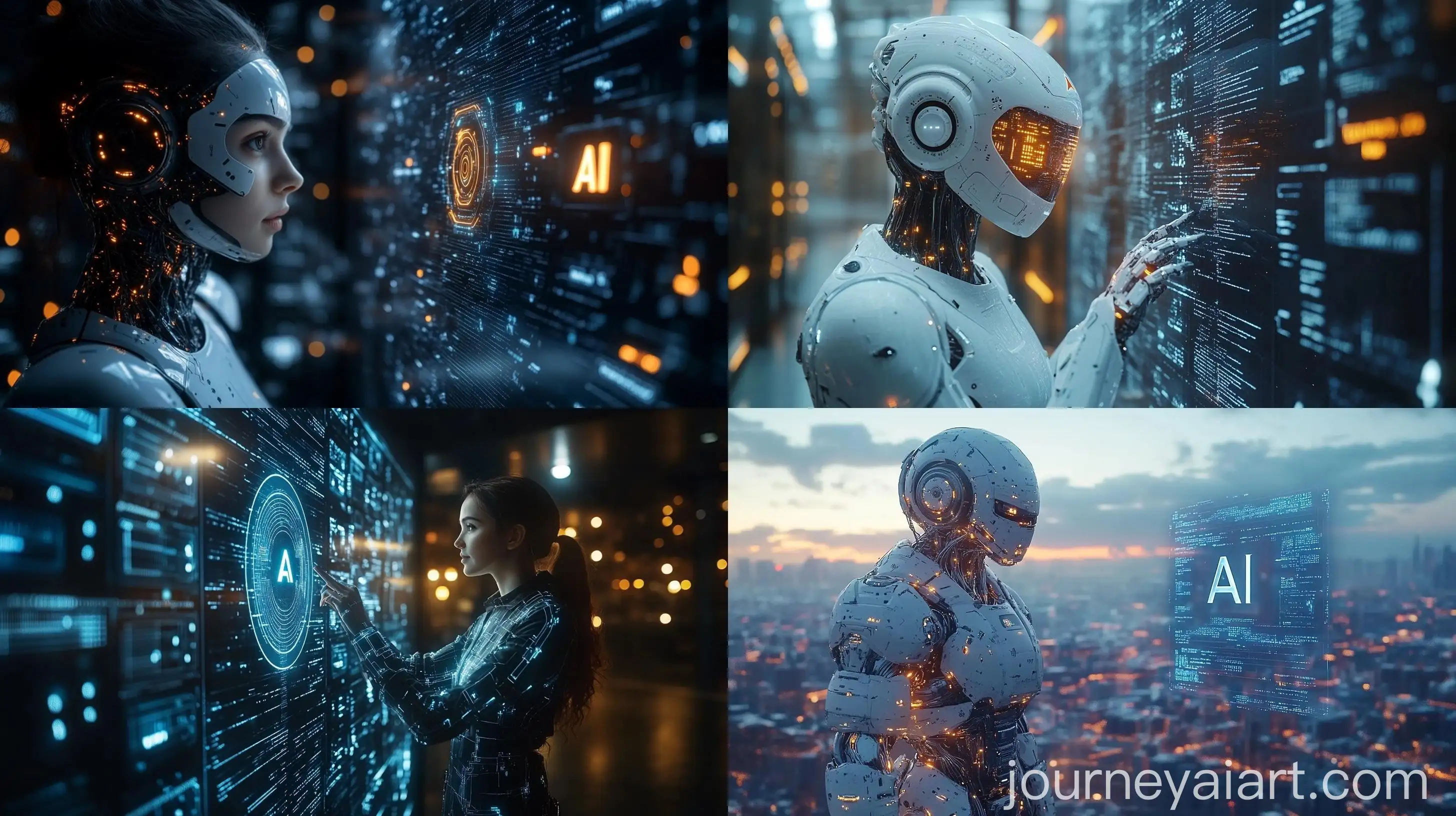 AI-Cyborg-Engaged-Robot-Examining-Virtual-HUD-Interface-in-Modern-Tech-Frame