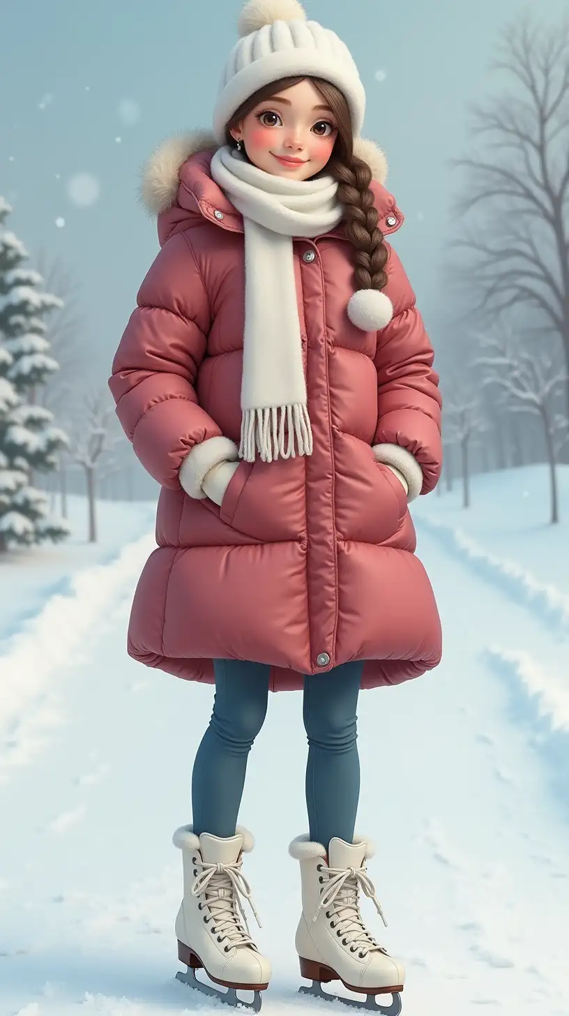 Young Woman Ice Skating in Winter Attire