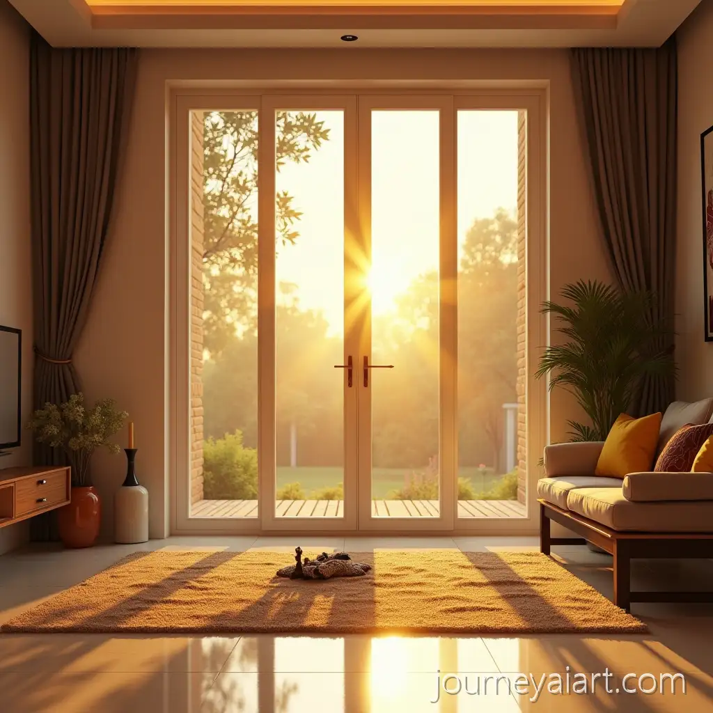 Modern-Indian-Home-Interior-with-Spiritual-AtmosphereAI-Image-Prompt-Expansion-and-Elegant-uPVC-Window