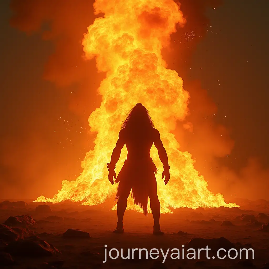 Hanumanji-Confronts-Roaring-Wall-of-Fire-in-Scorched-Battlefield