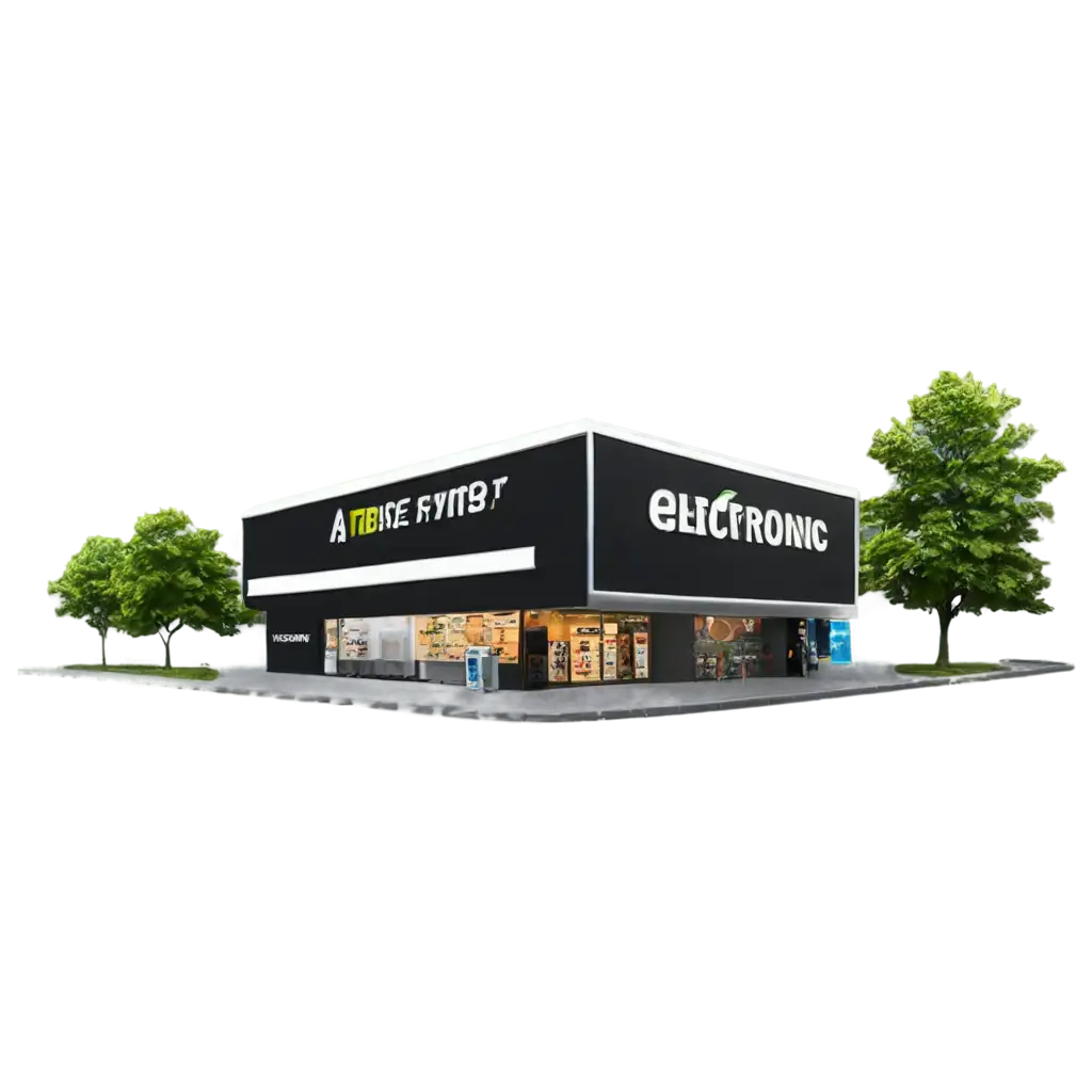 Electronic-Shop-Building-with-Tree-and-Darker-Road-PNG-Image-Perfect-for-Web-and-Design-Projects