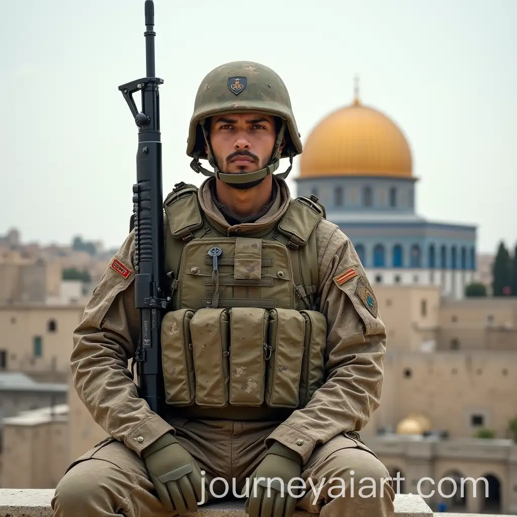 Soldier-in-Camouflage-Uniform-with-Dome-of-the-Rock-in-Background