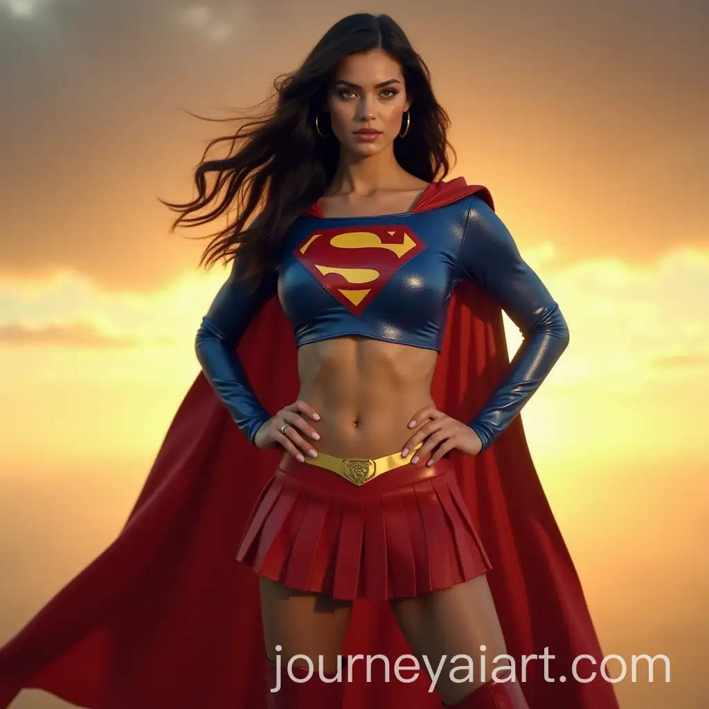 Supergirl-in-Retro-Costume-Standing-Heroically-Against-a-Golden-Sunset-Sky