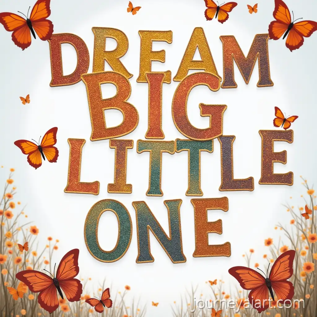Glitter-Rainbow-Dream-Big-Little-One-Banner-with-Realistic-Butterflies