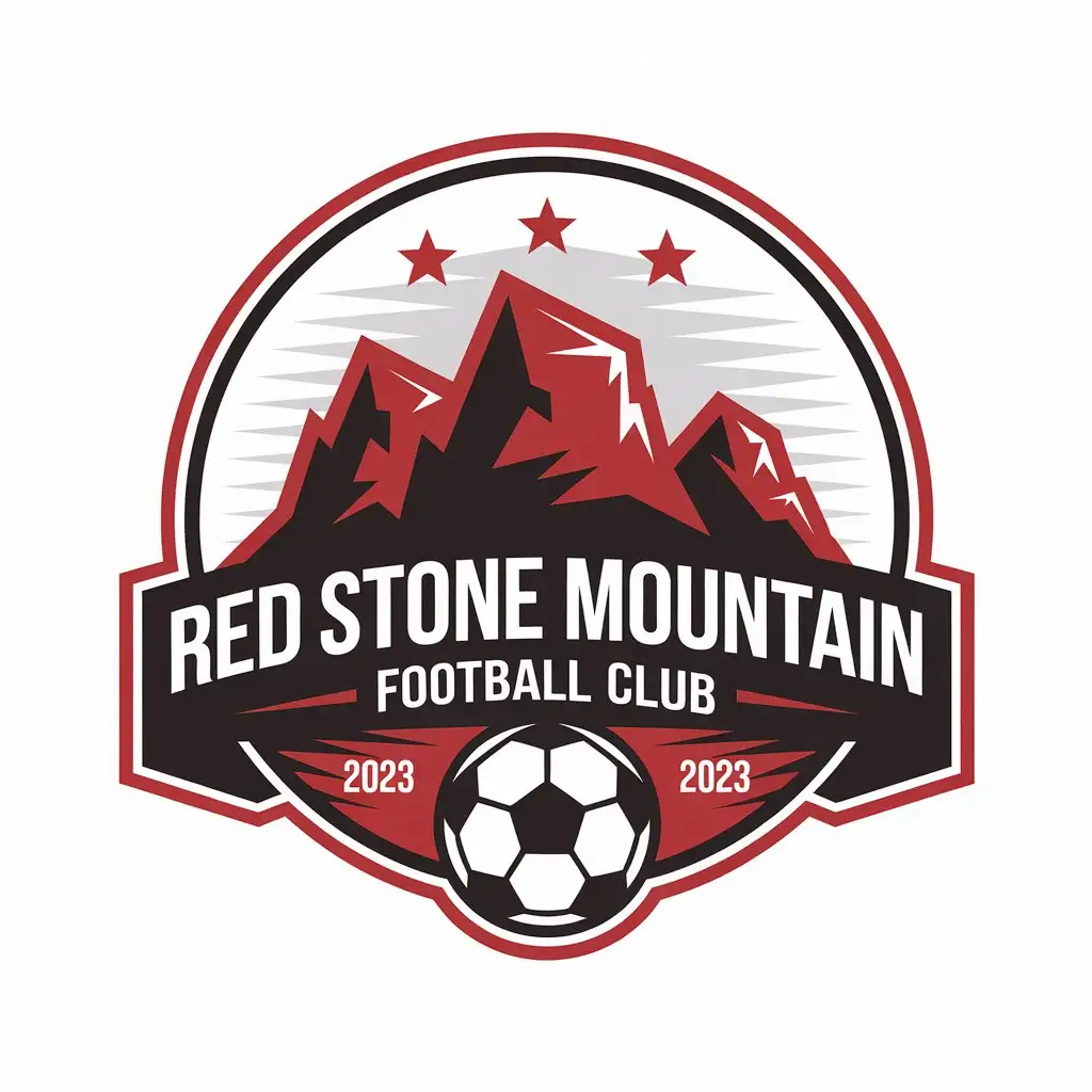 LOGO-Design-for-Red-Stone-Mountain-Football-Club-2023-Majestic-Red-Stone-Mountain-with-Stars-and-Soccer-Ball