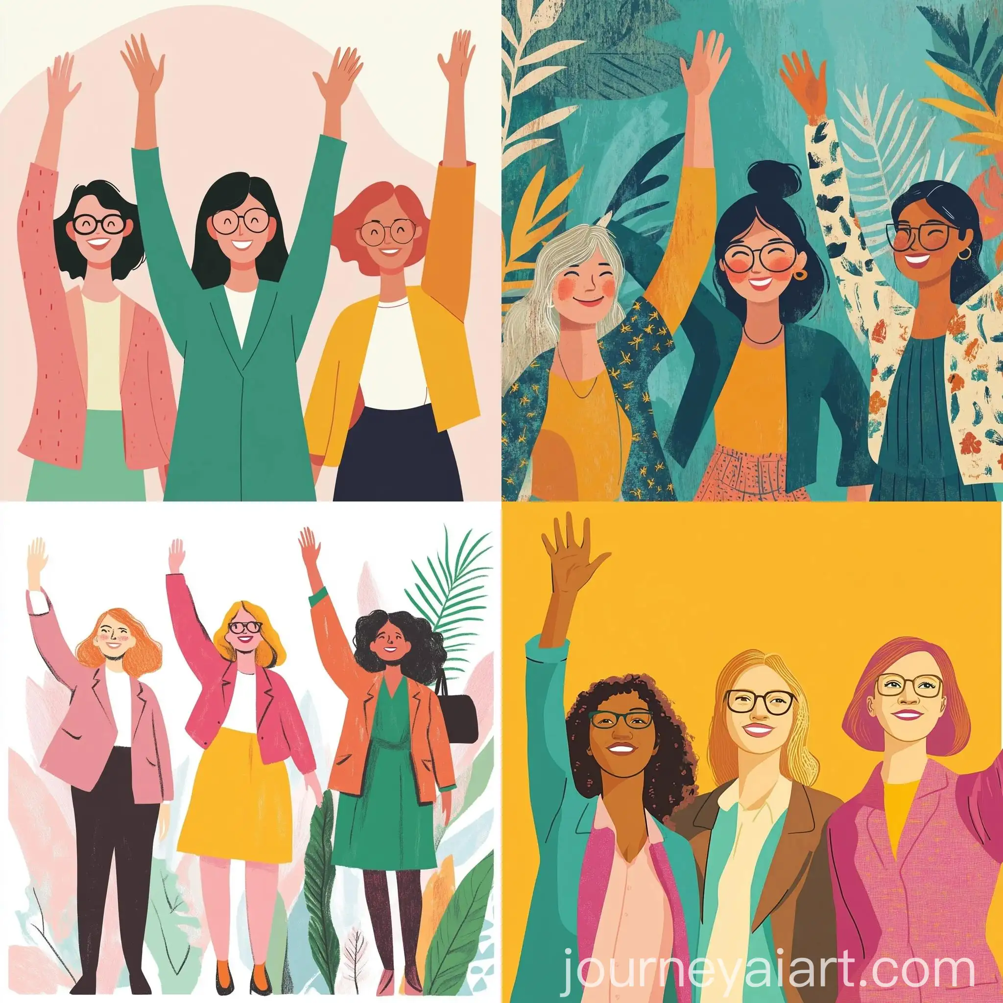 Three-Female-Teachers-in-Their-40s-Waving-Welcome