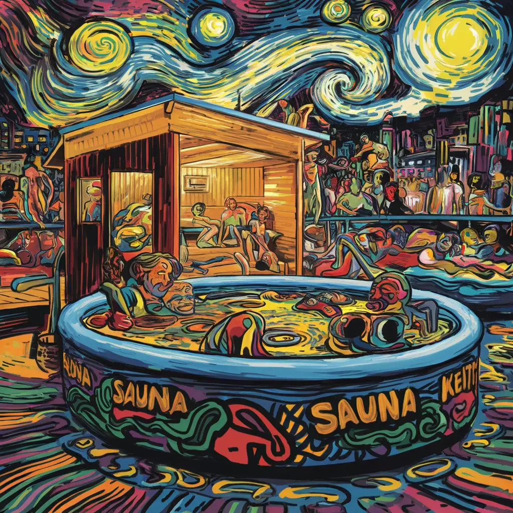 Wellness Sauna Hot Tub Inspired by Van Gogh and Keith Haring