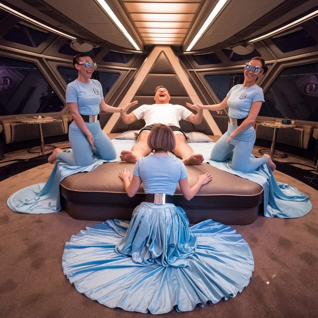 Luxury-Spaceship-Lounge-with-Laughing-Man-and-Women-in-Satin-Skirts