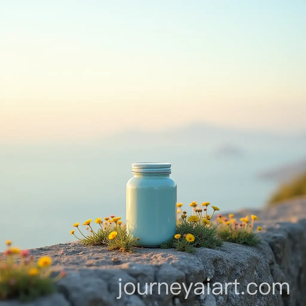 Creatine-Jar-Surrounded-by-Wildflowers-on-a-Rocky-Ledge