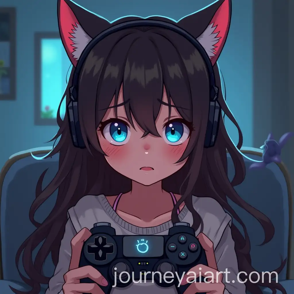 Girl-Gamer-with-Cat-Ears-and-Brown-Hair-Playing-Video-Games