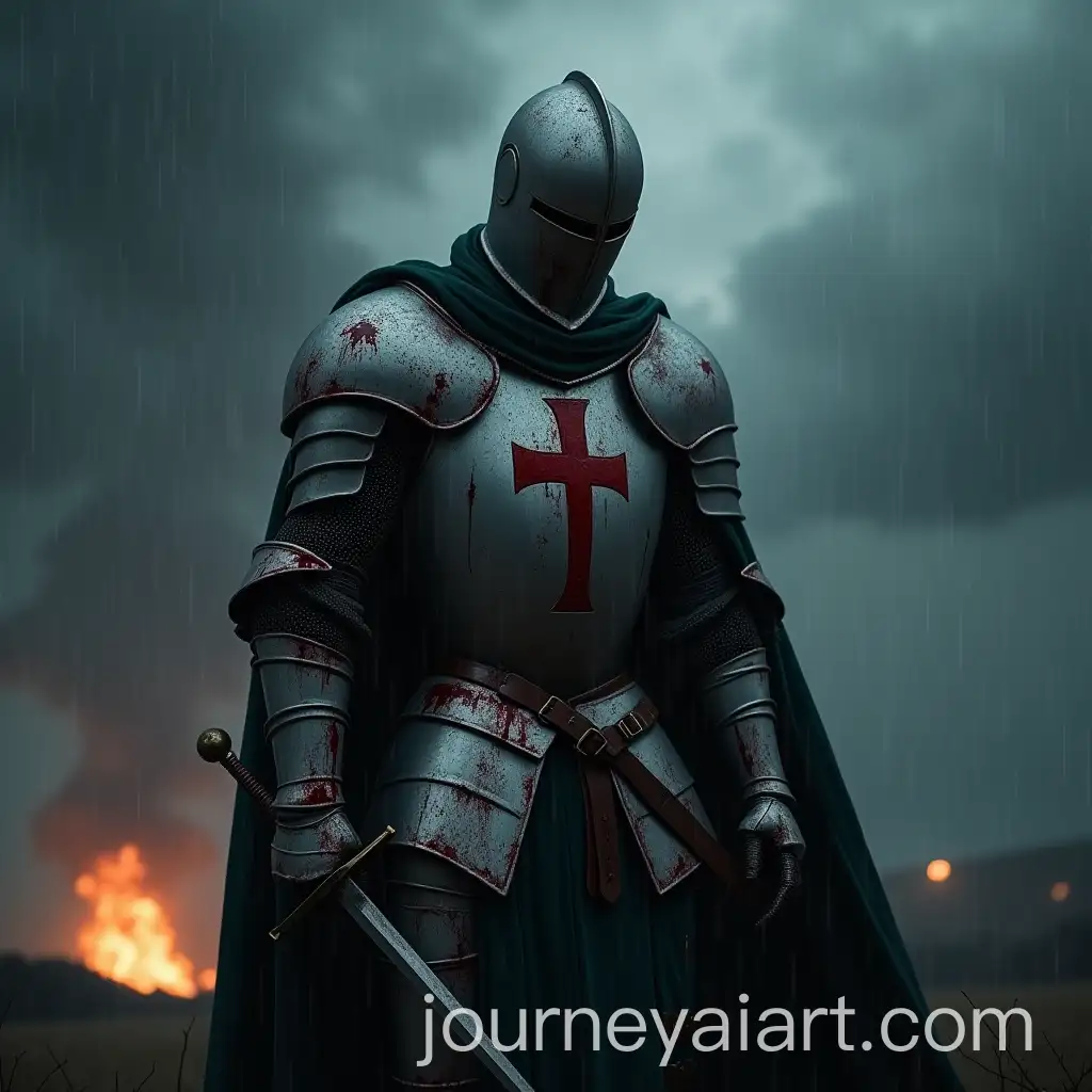 BattleWorn-Knight-in-Armor-Amidst-Heavy-Rain-and-Dark-Storm-Clouds