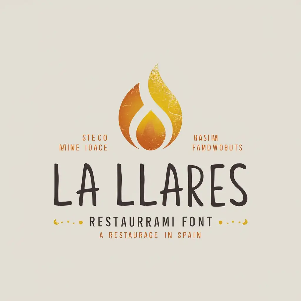 a vector logo design,with the text "La llares", main symbol:DESIGN A SIMPLE LOGO THAT INCLUDES AN ABSTRACT FLAME OR FIREPLACE GRAPHIC THAT REPRESENTS WARMTH AND A FAMILY GATHERING ATMOSPHERE. Warm orange and yellow tones are used, along with some gold elements, to convey tradition and quality. The logo should contain the text "La Llares" in a handwritten font that reflects Spain heritage and a family-friendly feel. The overall design should be simple, creative and suitable for the brand image of a restaurant in Spain.,Minimalistic,be used in Restaurant industry,clear background