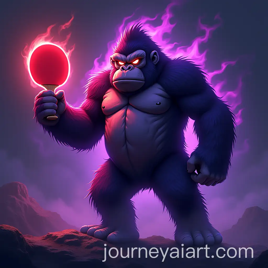 King-Kong-Holding-Ping-Pong-Rackets-with-Fiery-Purple-Aura-and-Glowing-Eyes