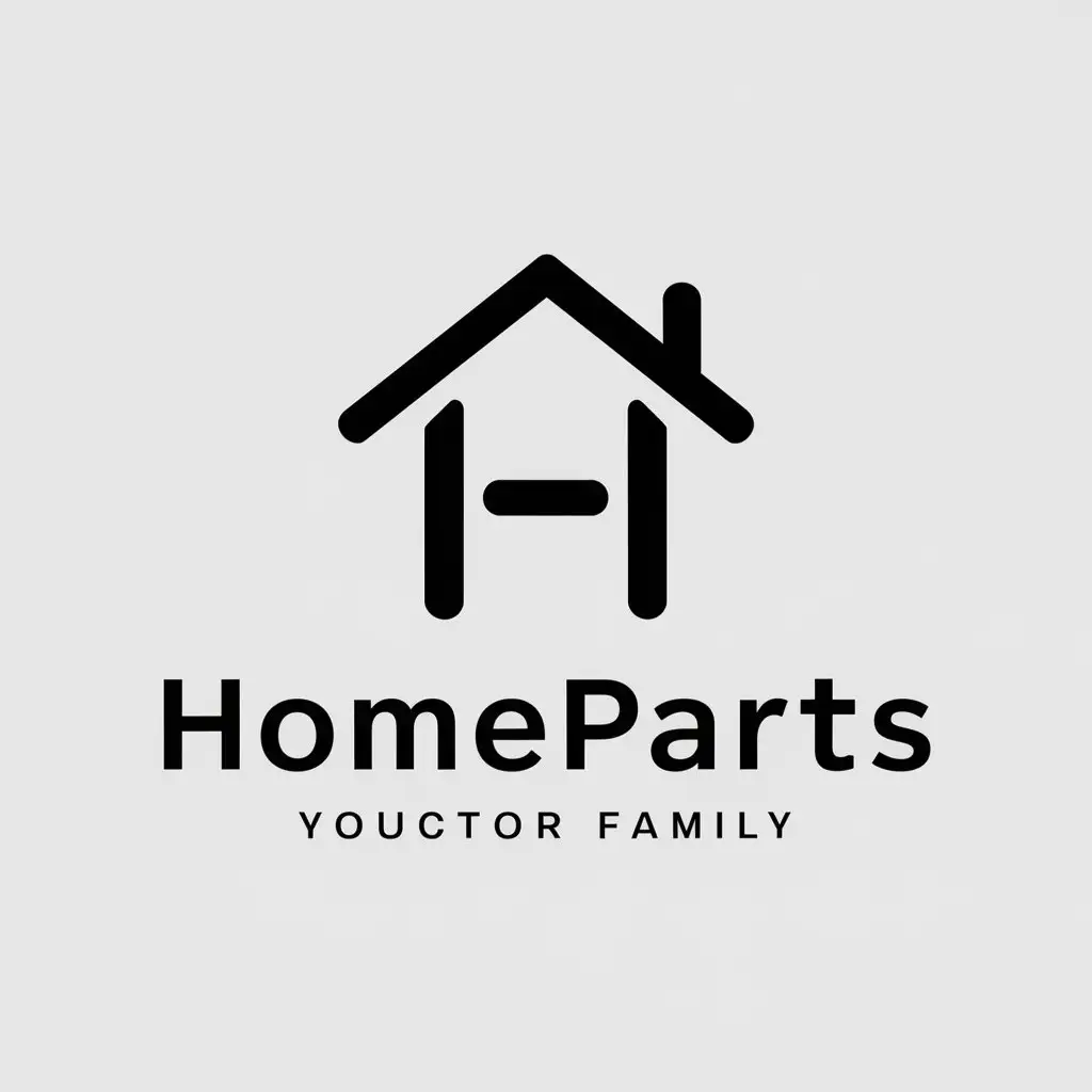 a vector logo design,with the text "HomeParts", main symbol:H is the shape of a house,Minimalistic,be used in Home Family industry,clear background