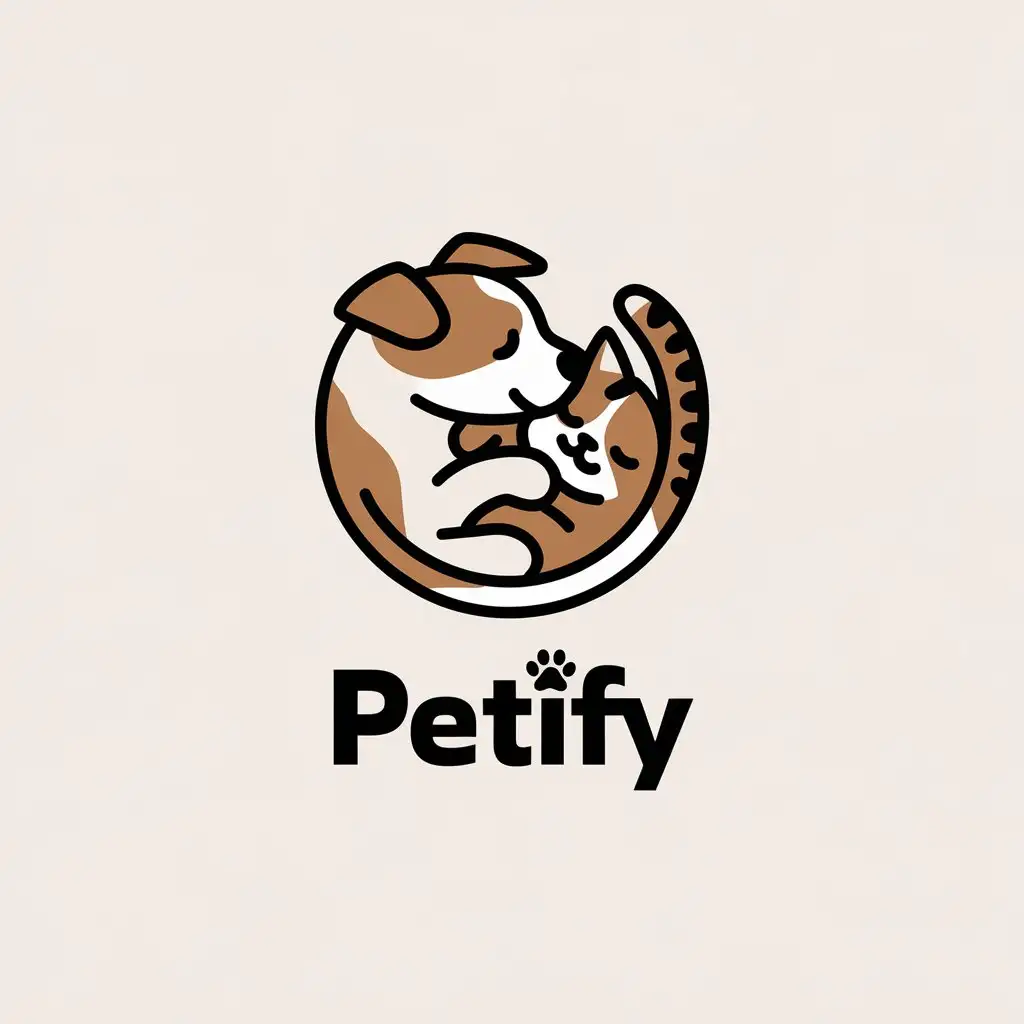 LOGO Design for Petify Vector Logo with Dog and Cat in Circle Aerial View Moderate Style