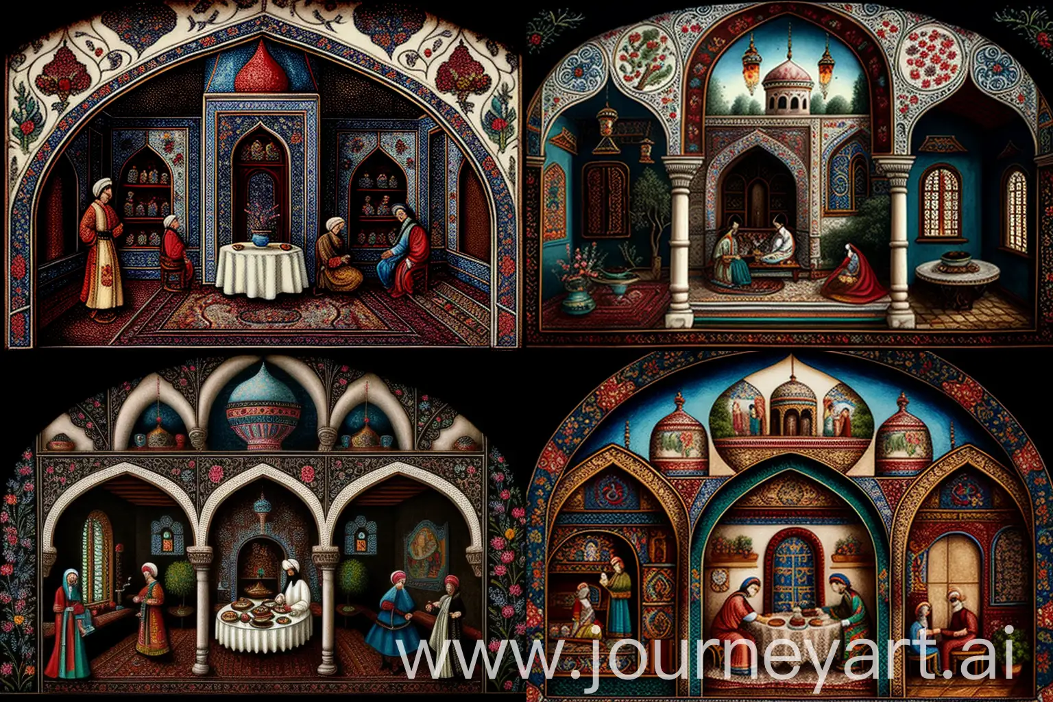 Medieval-European-Portrait-Painting-with-Princes-Islamic-Floral-Motifs-and-Iznik-Ceramics