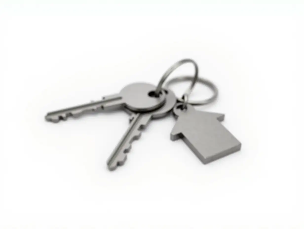 House keys with house shaped keychain, isolated on white background