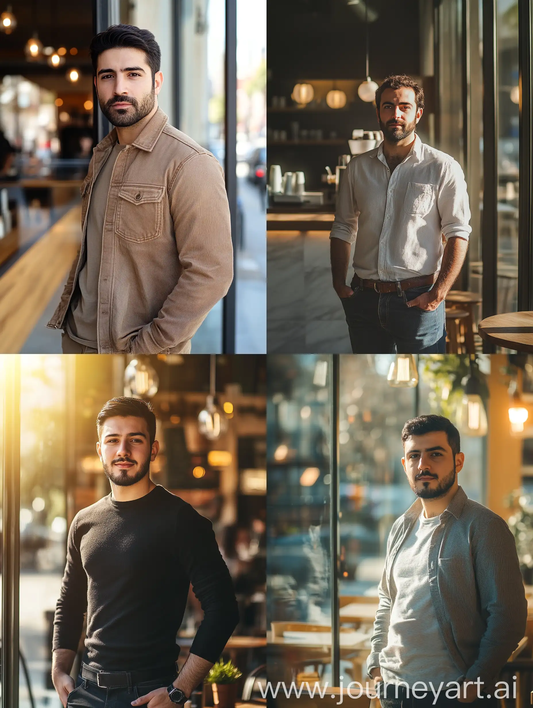 Confident-TurkishAmerican-Man-in-Casual-Attire-at-Modern-Coffee-Shop