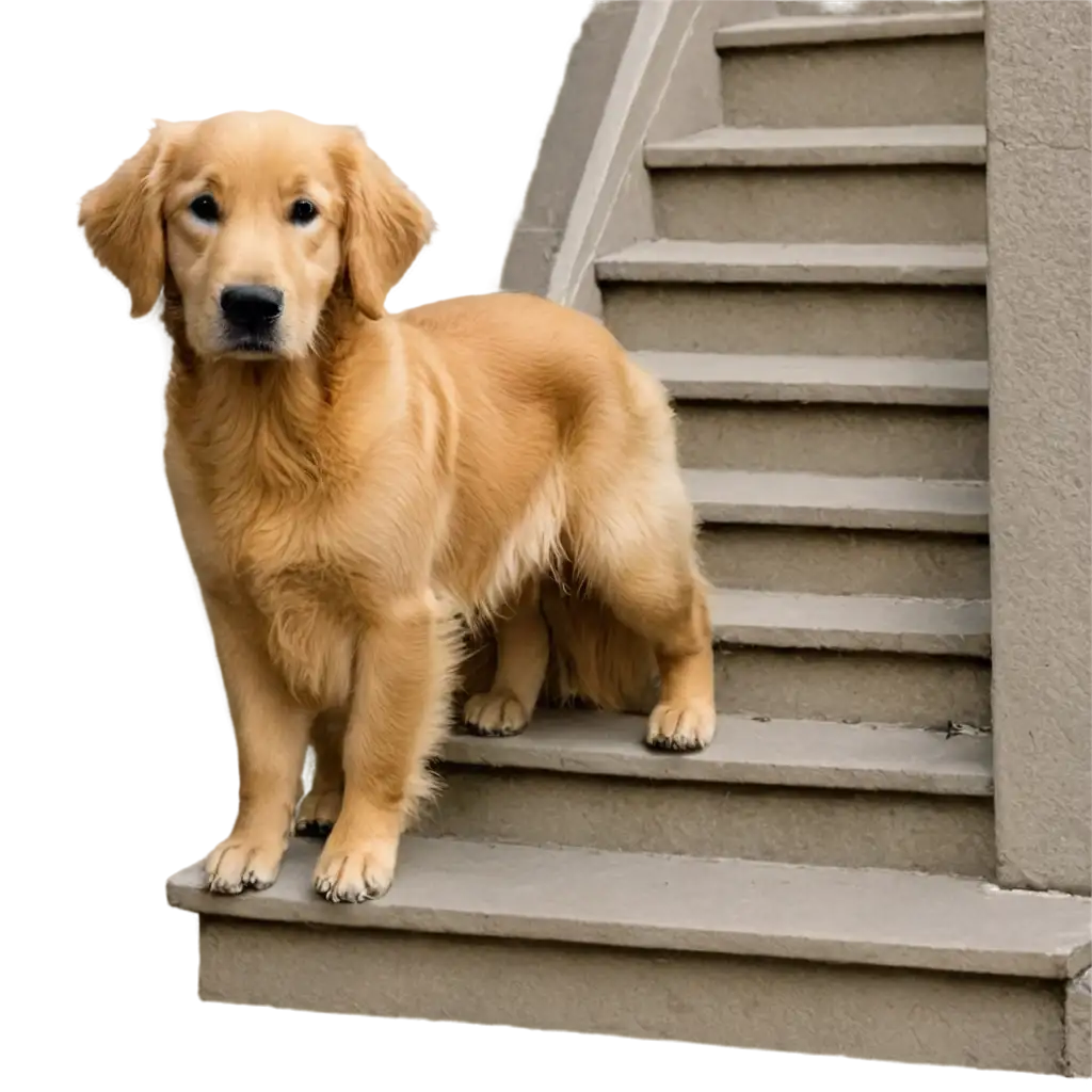 Golden-Retriever-on-Stairs-PNG-HighQuality-Transparent-Image-for-Versatile-Use