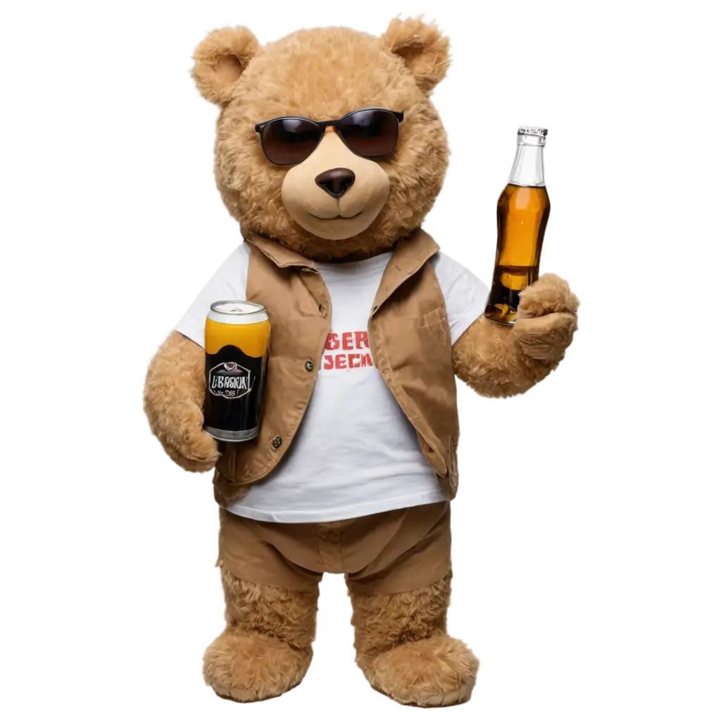 Create-a-PNG-Image-of-Teddy-Bear-Named-Urso-with-Beer-White-TShirt-and-Sunglasses