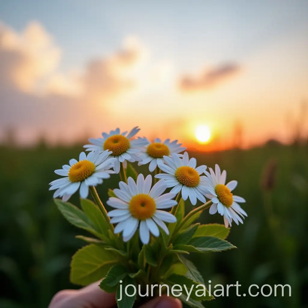 Bouquet-of-Daisies-with-Bright-Yellow-Centers-Against-a-Sunset-Sky