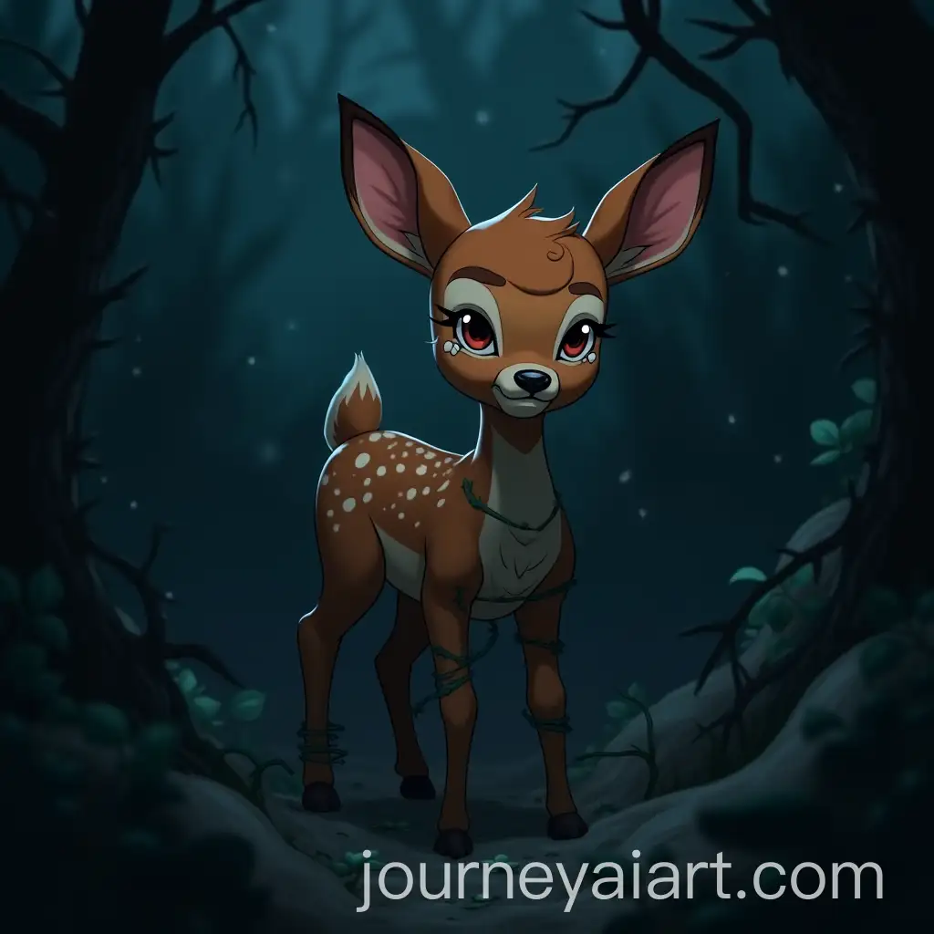 AI-Art-Prompt-ExpansionBaby-Deer-Lumi-Trapped-in-Thorny-Vines-in-Shadowy-Grove