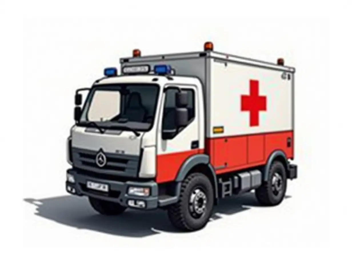 ComicStyle-Red-Cross-Emergency-Vehicle-on-White-Background