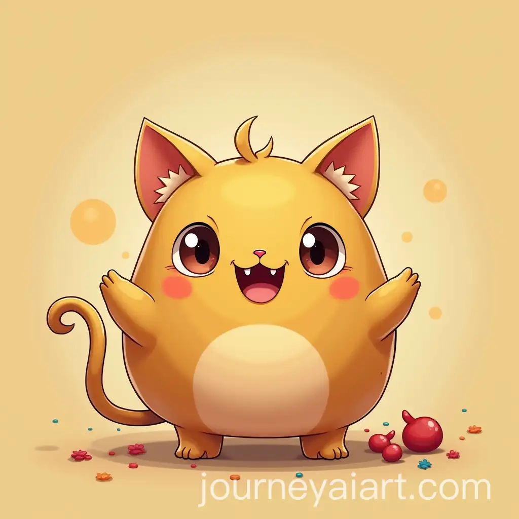 Cute-Round-Creatures-with-Pointed-Ears-and-Playful-Expressions-in-a-Colorful-Setting