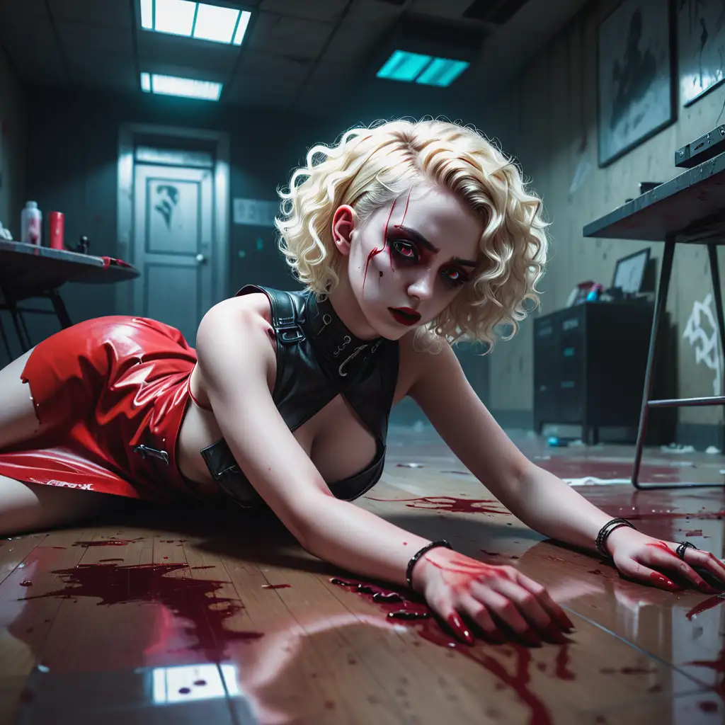 Gothic-Cyberpunk-Model-in-Red-Dress-Shot-in-Dramatic-Indoor-Scene