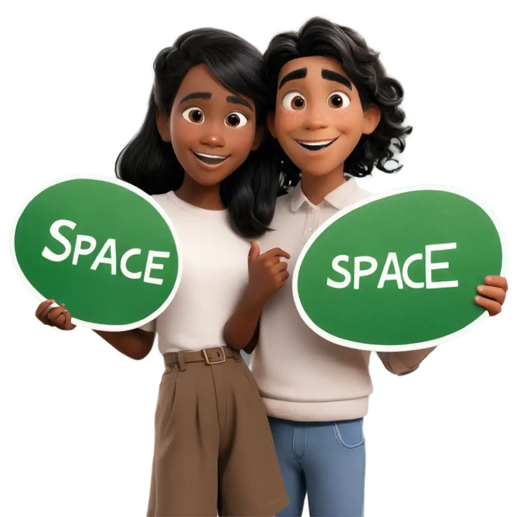 PNG-Image-of-a-Boy-and-Girl-Holding-an-Oval-Green-Sign-Named-SPAECE