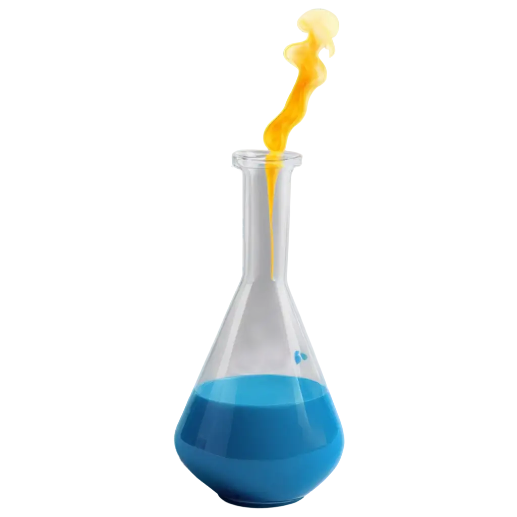 Create-a-Stunning-PNG-Image-of-a-Conical-Flask-with-Blue-Liquid-and-Yellow-Smoke