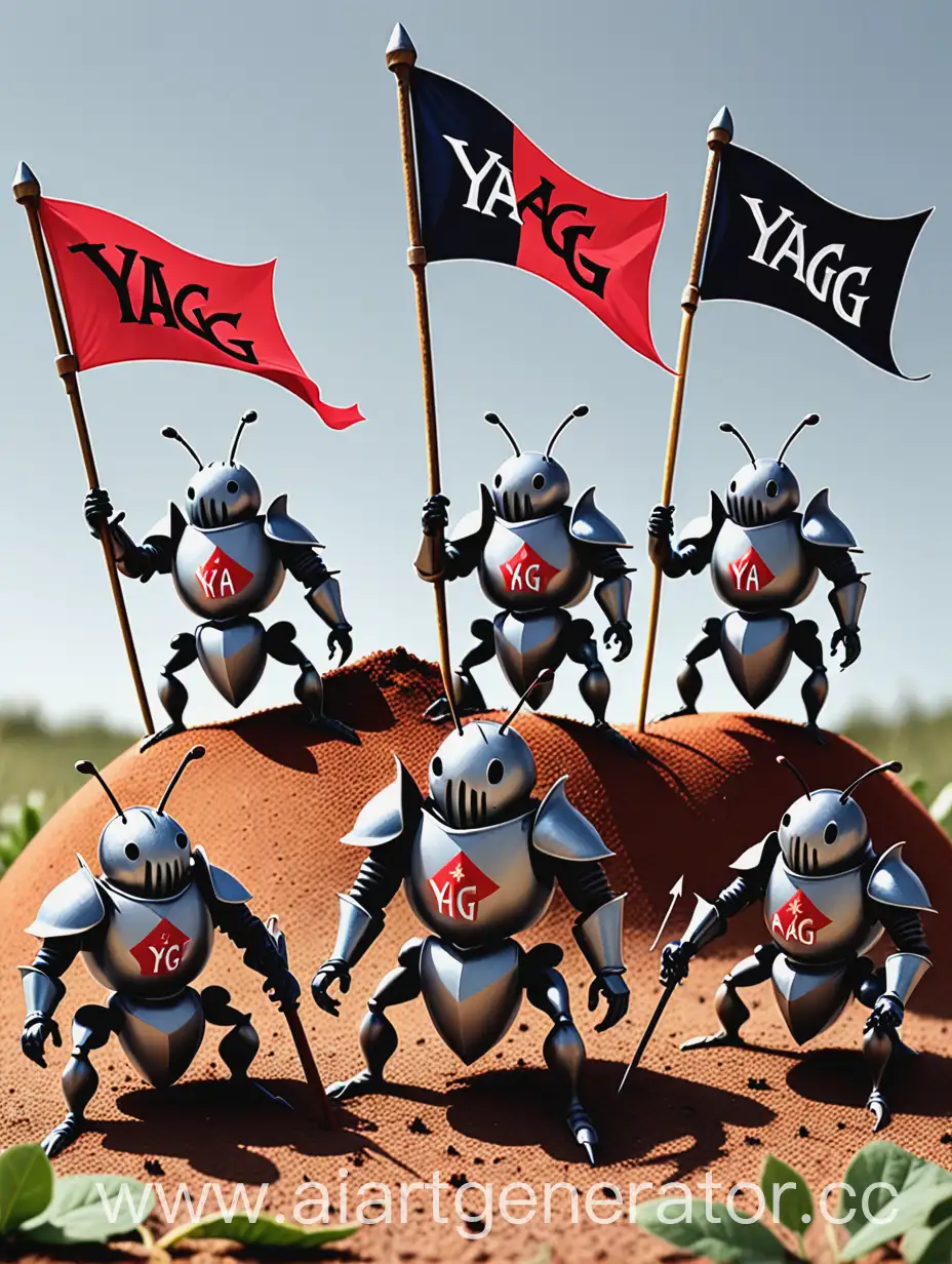 8 knights on ants with a flag that says YAG