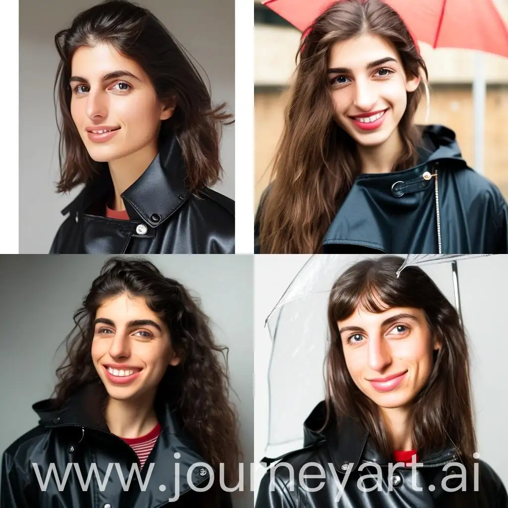 Young-Italian-Woman-Shopping-in-Glossy-Black-Raincoat