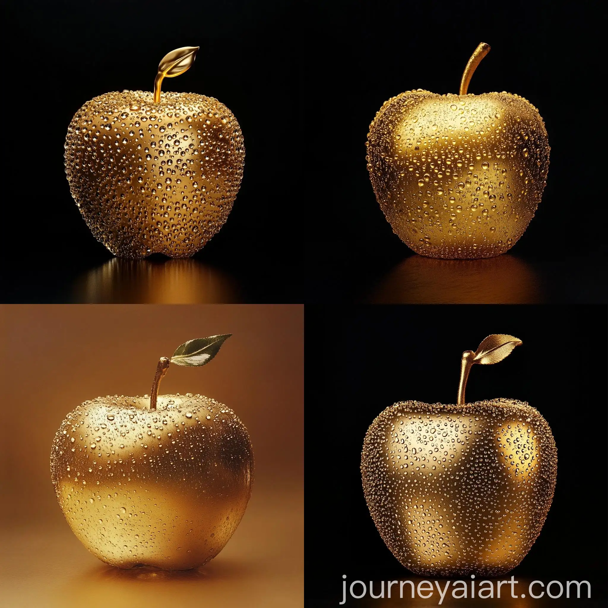 Detailed-Gold-Apple-with-Water-Drops-in-Elegant-Golden-Hue