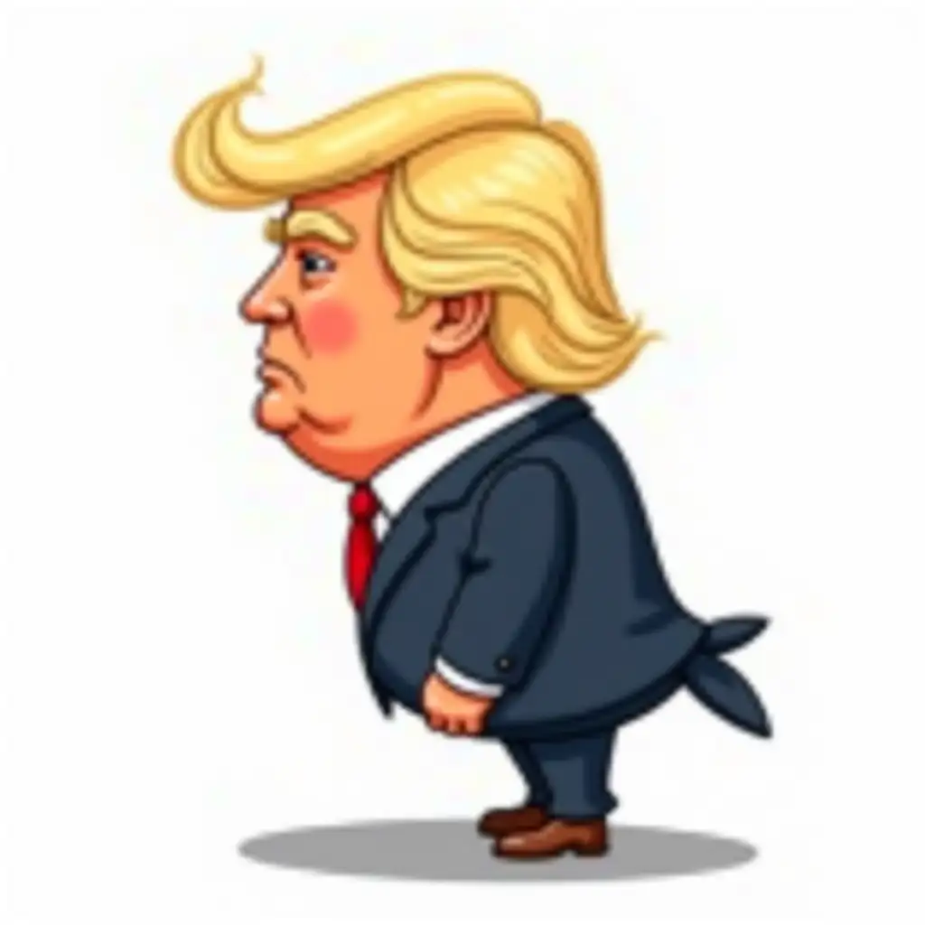 Cartoon Trump Profile Resembling a Cuckoo Bird on White Background