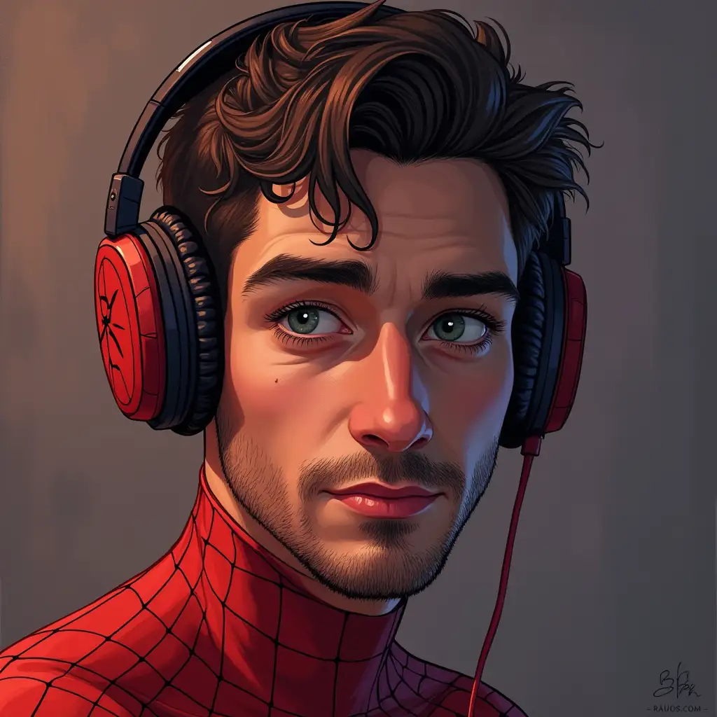 Men, headphone,short hair, spider man face half Normal face